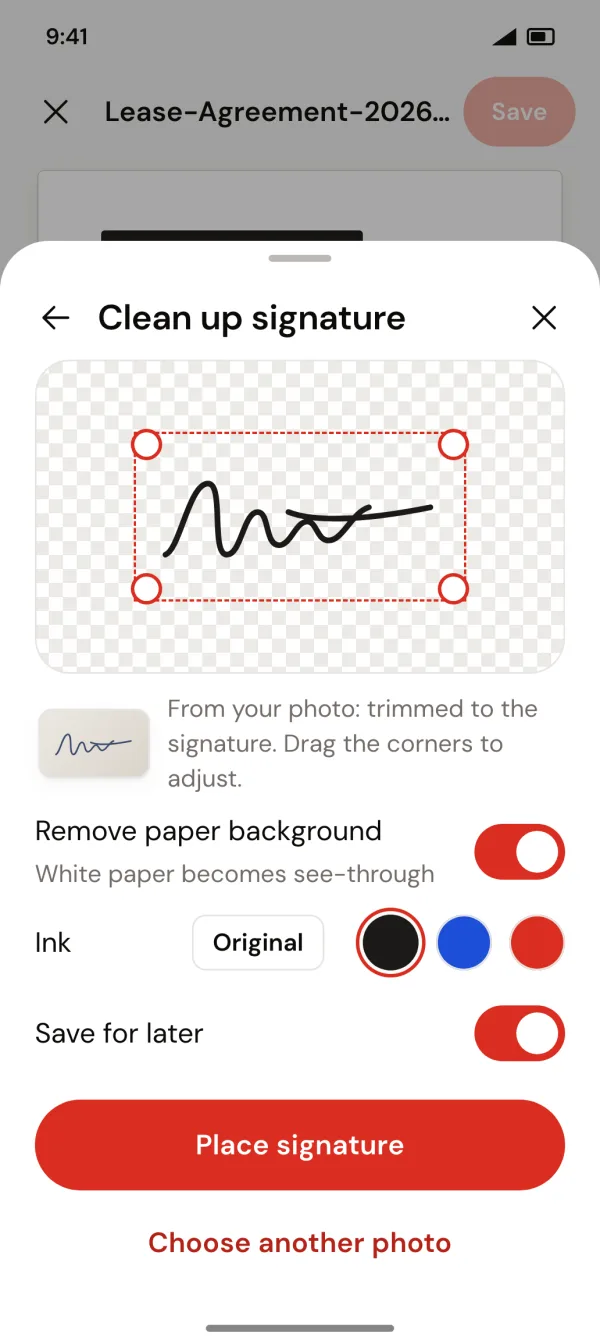 Signature photo with the paper removed